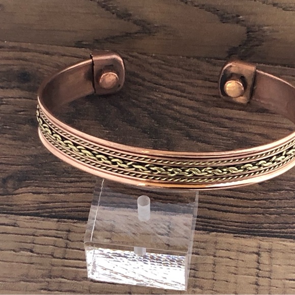 Two Tone Link Pure Copper Magnetic Bracelet Energy Cuff Bangle - Picture 2 of 8